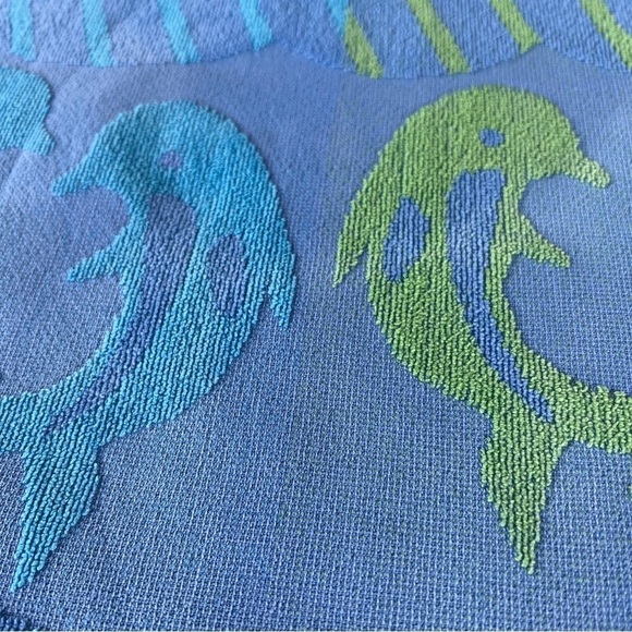 Vintage Mervyn’s Dancing Dolphin Waves Cotton Beach Towel Blue Green 36x64 FLAWS - Picture 5 of 16